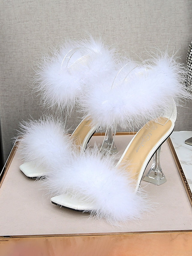 High with Sandals Turquoise Feather-Embellished Heel Clear