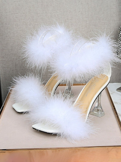 High with Sandals Turquoise Feather-Embellished Heel Clear