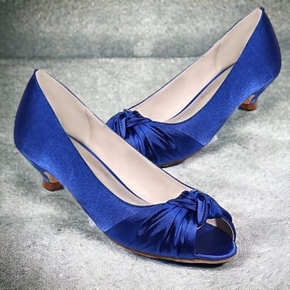 Pink - Heels Elegant Peep-Toe Blush Kitten Women's Satin