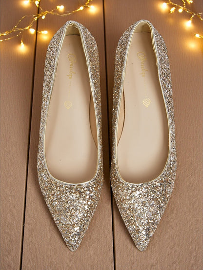 Pointed Glitter Pumps Toe - Sparkly Women's Low Heel