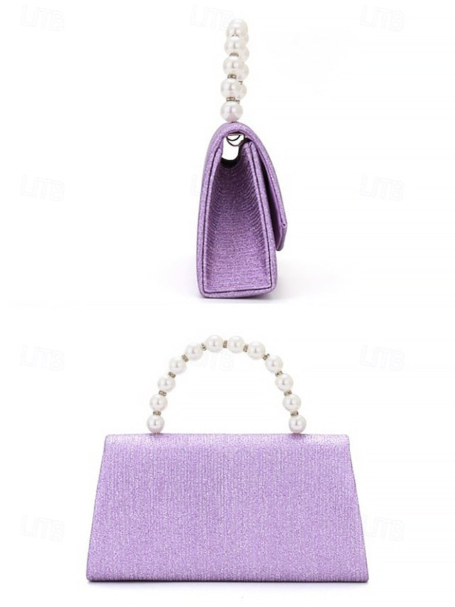 Handle Bag with Women's Pearl – Glitter Purple Clutch