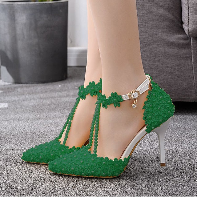 Bridal Lace Shoes Wedding Women's High Pointed Heel