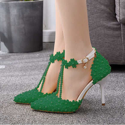 Bridal Lace Shoes Wedding Women's High Pointed Heel
