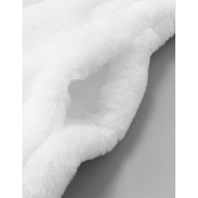 Coat Black Long Jacket Faux Sherpa Fur Women's White