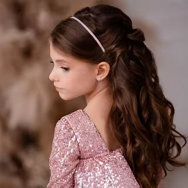 Sleeve Girls' Party Color Performance Kids Solid Dress Long