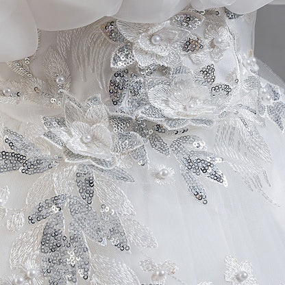 Kids Dress Flower Sleeve Girls' Party Wedding Floral Short