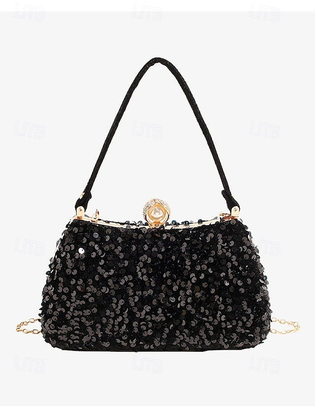 Black – with Clutch Pearl Sequin Women's Accent Evening