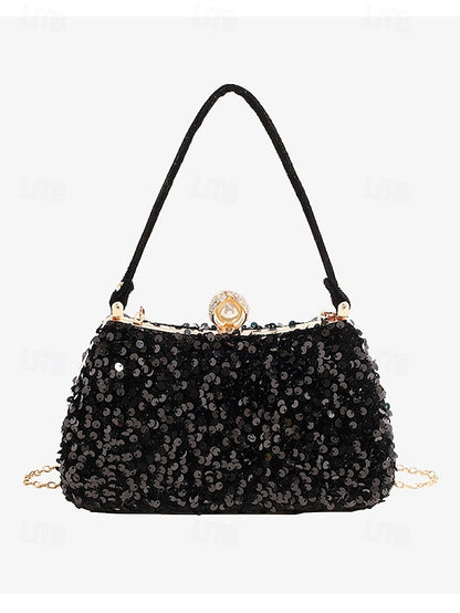 Black – with Clutch Pearl Sequin Women's Accent Evening