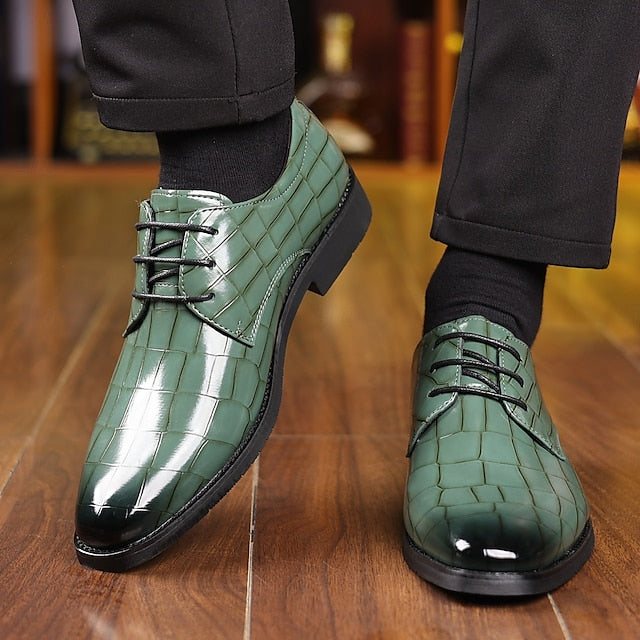 – Faux Oxford Print Green Men's Crocodile Leather Shoes