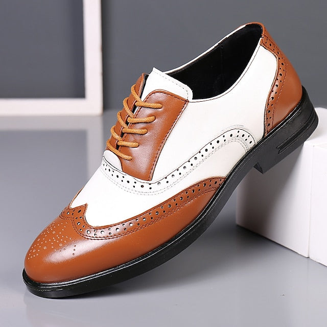 Men's Shoes Burgundy and Oxford Brogue Wingtip White