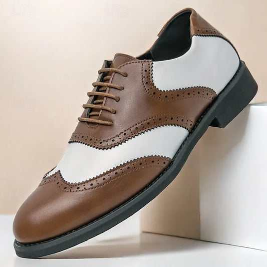 White and Two-Tone Men's Brogue Wingtip Shoes Oxford in