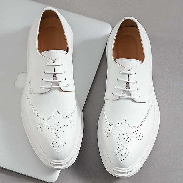 Perforated White Shoes Faux with Leather Men's Oxford