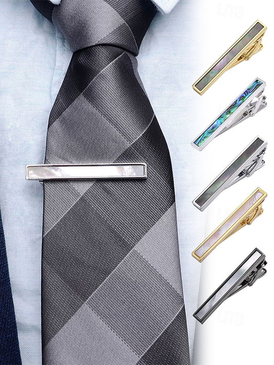 with mother of inlaid Men's tie clip pearl and brass