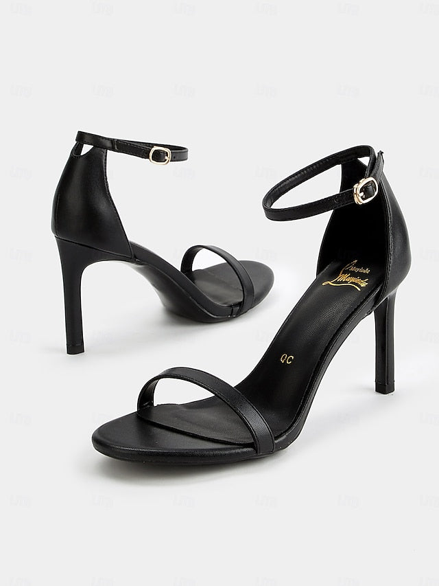 - Black Elegant Ankle Open-Toe Sandals Women Stiletto Strap for