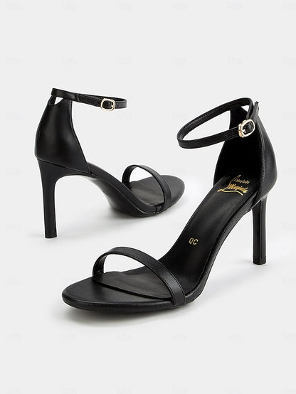 - Black Elegant Ankle Open-Toe Sandals Women Stiletto Strap for