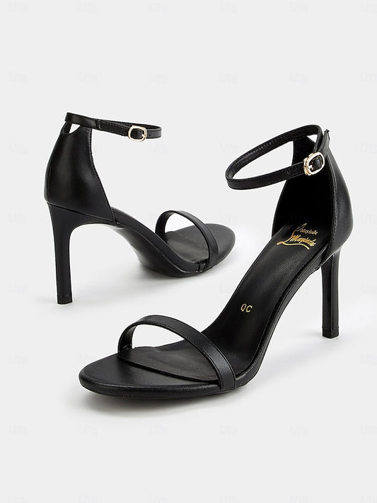 - Black Elegant Ankle Open-Toe Sandals Women Stiletto Strap for