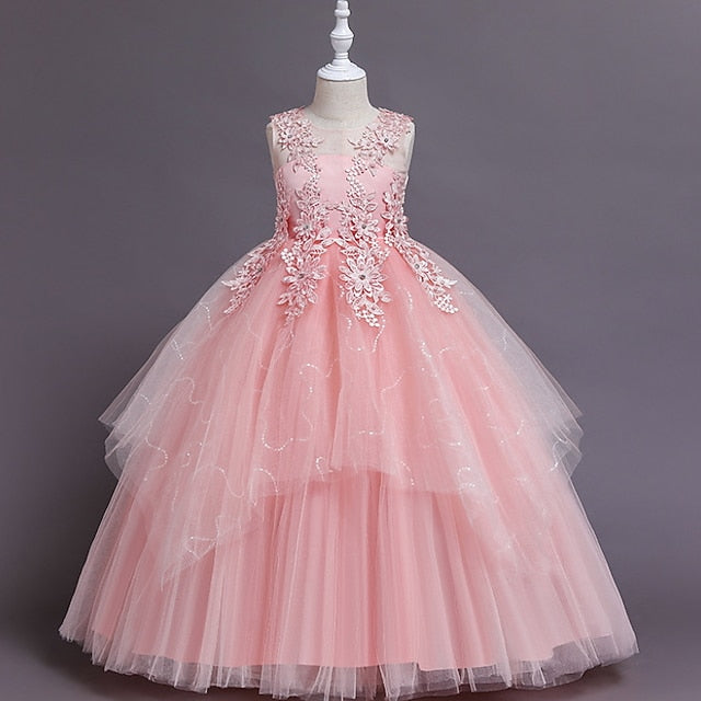 Dress Kids Solid Girls' Floral A Colored Line