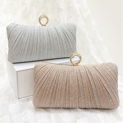 with Glitter Bag Clutch Evening Ring Elegant Gold Rhinestone