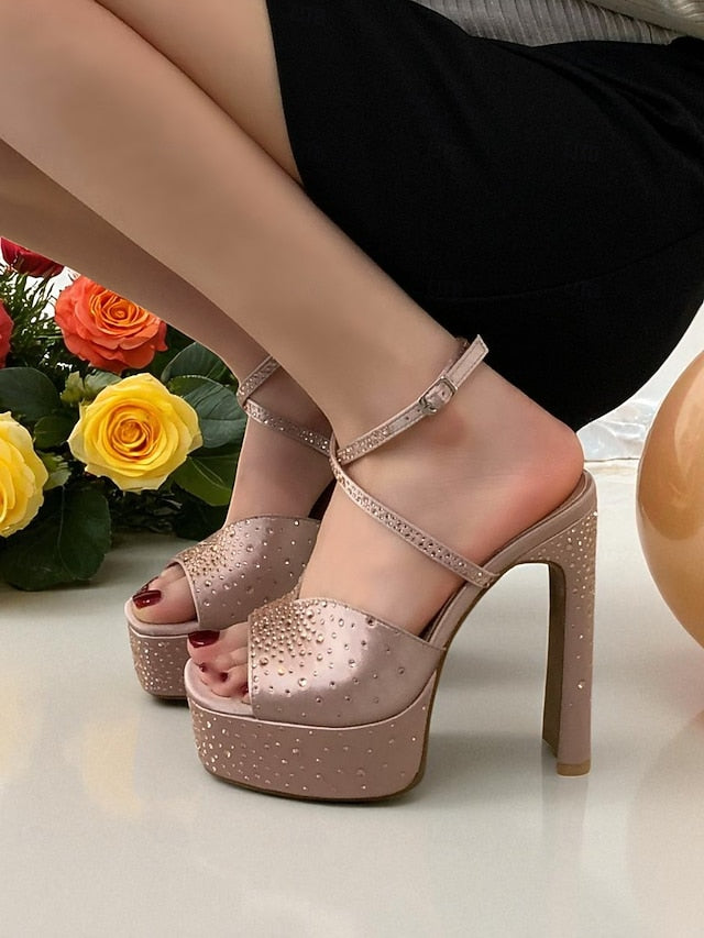 High Platform Toe Rhinestone Sandals Peep Women's Heel with