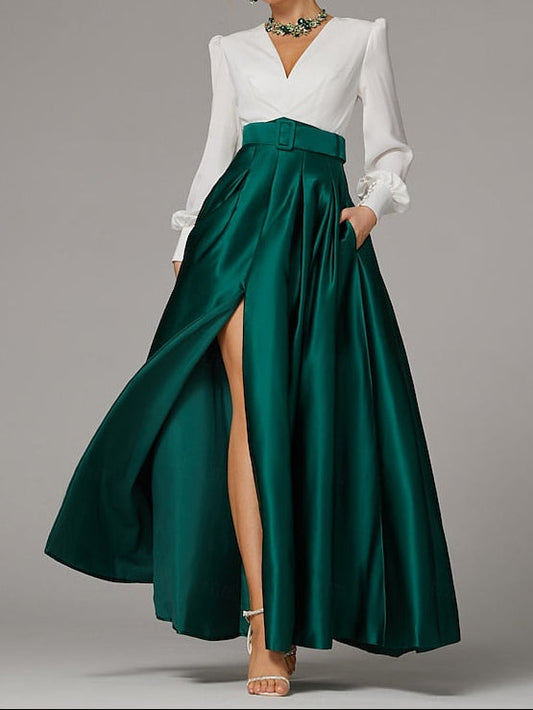 Gown Evening Guest Wedding Floor A-Line Split High Dress Formal