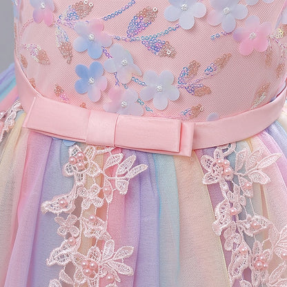 Color Kids Girl Dress Party Girls' Solid Flower