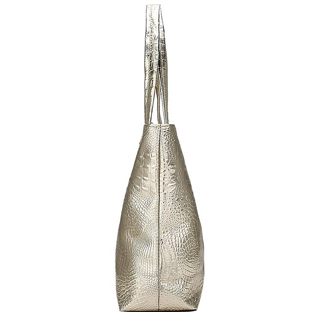 Bag Faux Large Tote Embossed Women's Croc Silver | Capacity