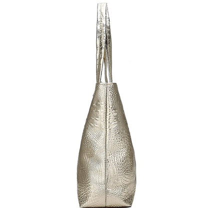 Bag Faux Large Tote Embossed Women's Croc Silver | Capacity