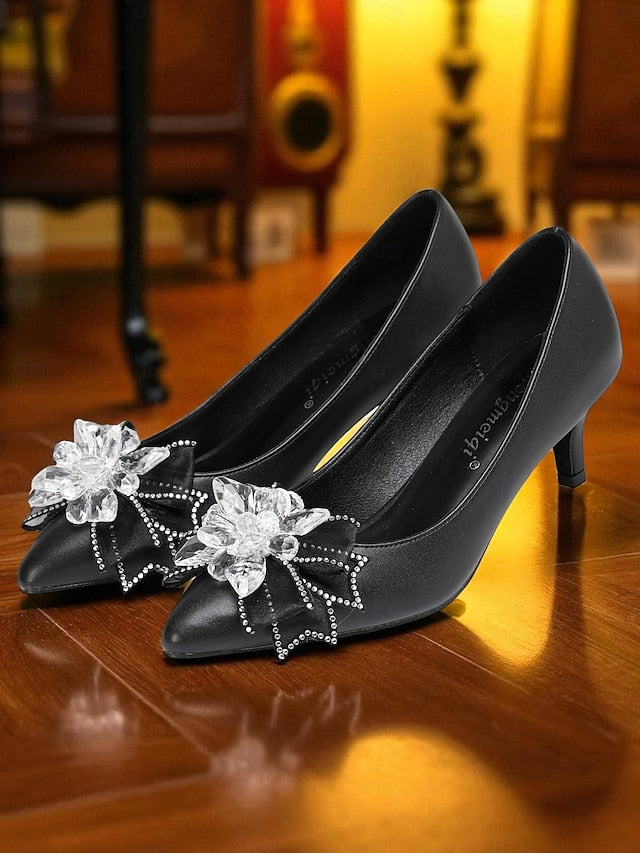 Low Heel Wedding with Women's Shoes Crystal White Bow