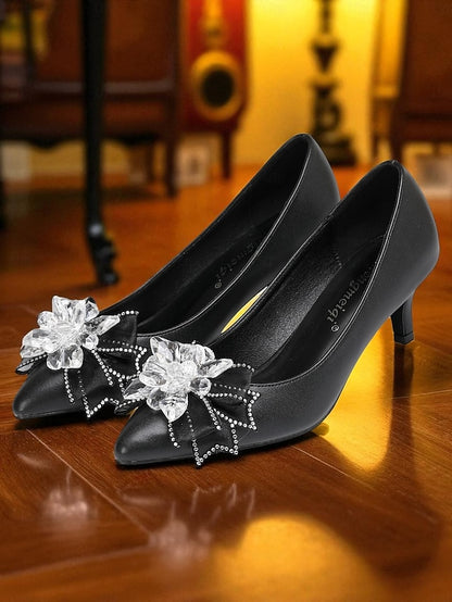 Low Heel Wedding with Women's Shoes Crystal White Bow