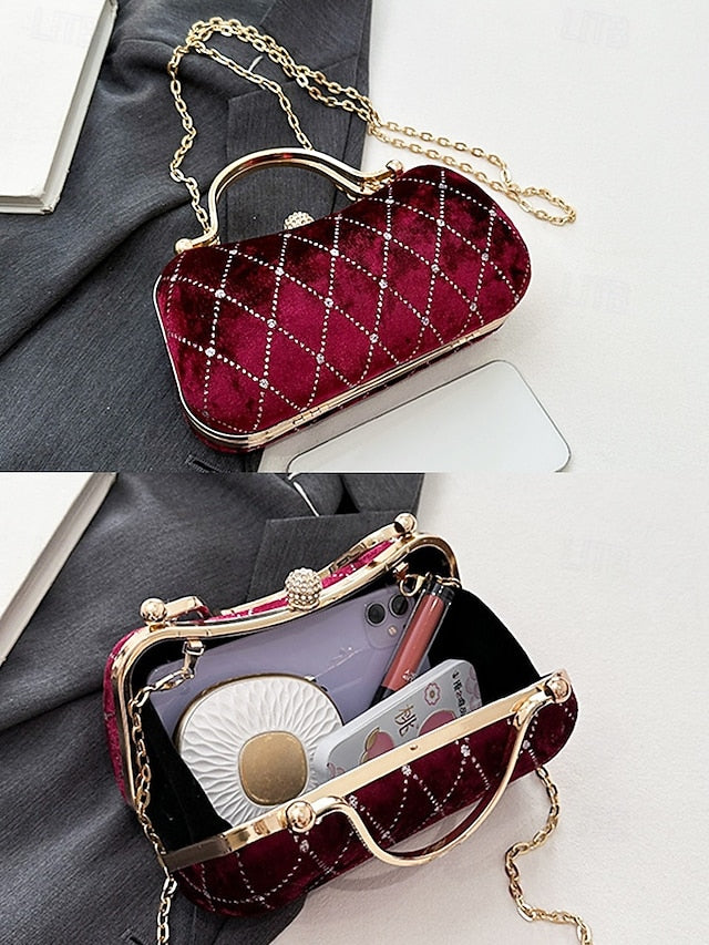 Velvet Accents Women's Purse Evening with Quilted - Diamond