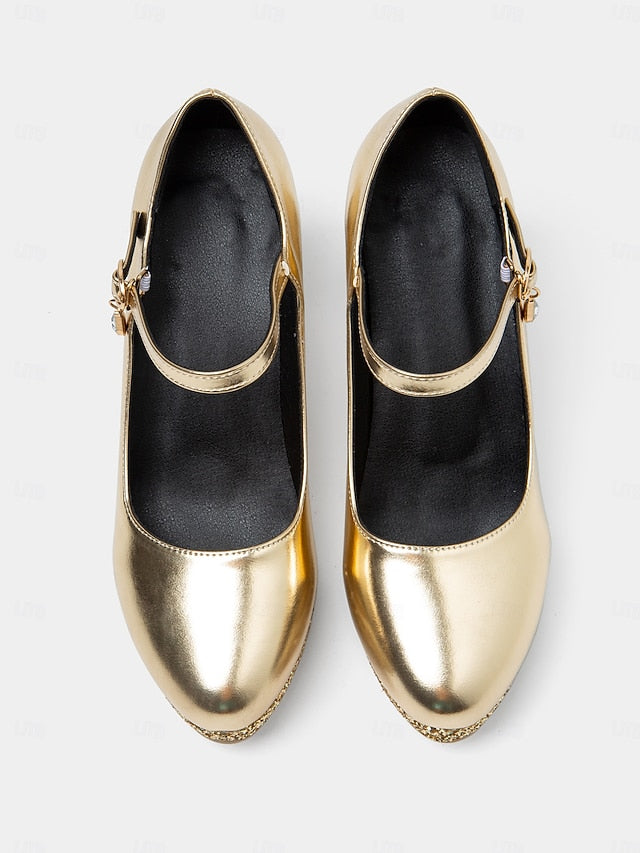 Pumps Glitter Heel Sparkly Jane Mary Block – Women's Gold