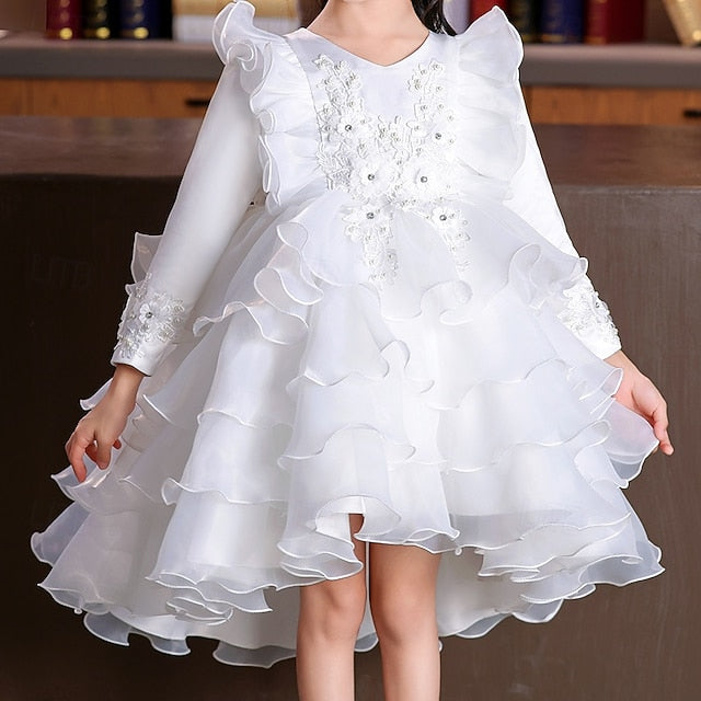 Girls' Dress Party Flower Wedding Special Sleeve Kids Long