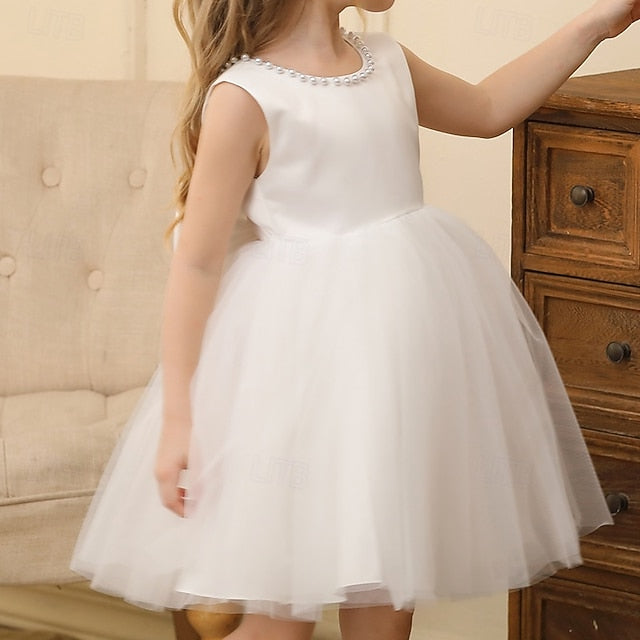 Dress Party Color Kids Girls' Sleeveless Wedding Solid