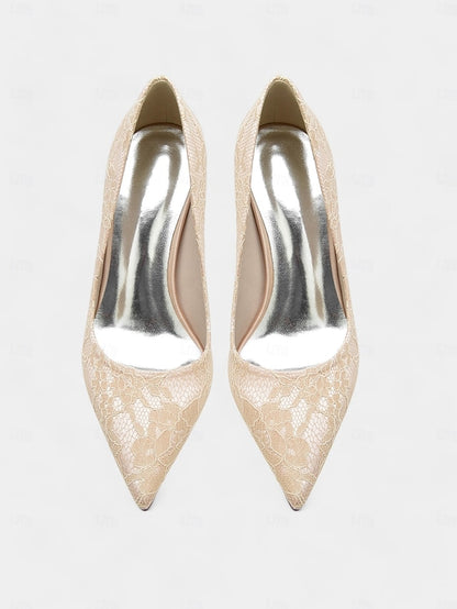 Lace-Embroidered Women's Pointed-Toe - Stiletto Heels