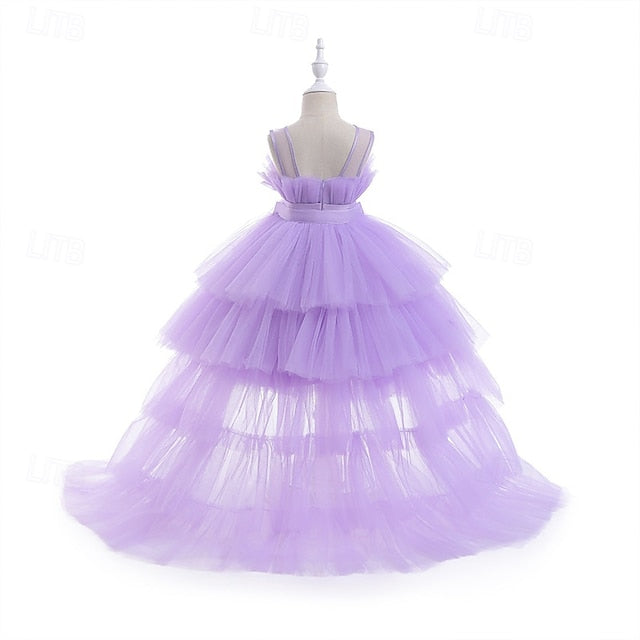 Kids Sleeveless Color Solid Party Girls' Dress Performance
