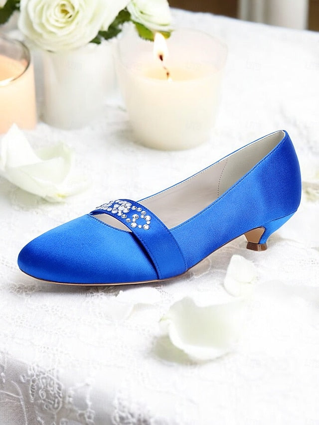 Satin with Heels Kitten Rhinestone Blue Women's
