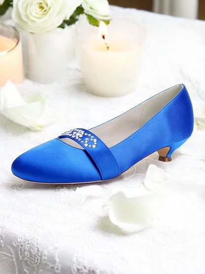 Satin with Heels Kitten Rhinestone Blue Women's