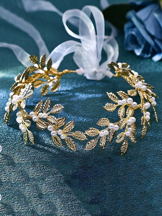 Elegant Leaf Accents Pearl Gold – Bridal Belt with