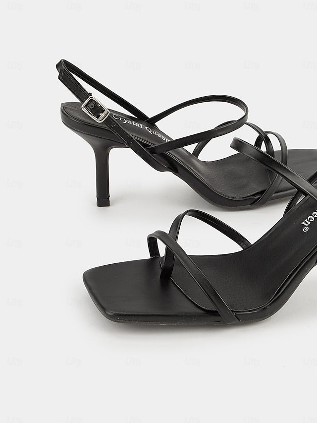 for High Heel Toe Nude Strappy Women Minimalist Square - Sandals