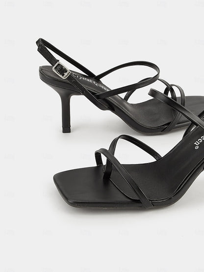 for High Heel Toe Nude Strappy Women Minimalist Square - Sandals