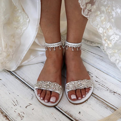 Bridal Flat – Sandals Rhinestone Women's Elegant White