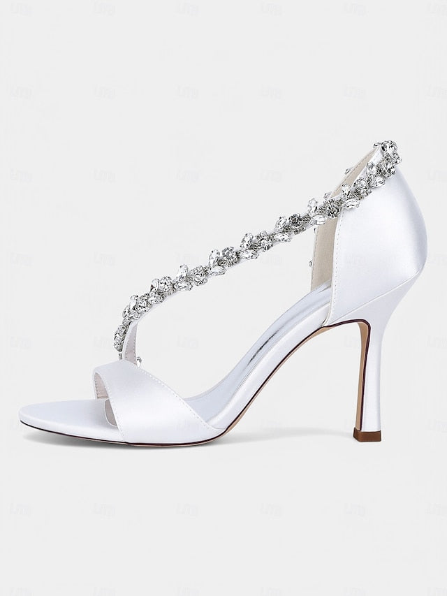 with High T-Strap Champagne Crystal – Women's Heels Satin