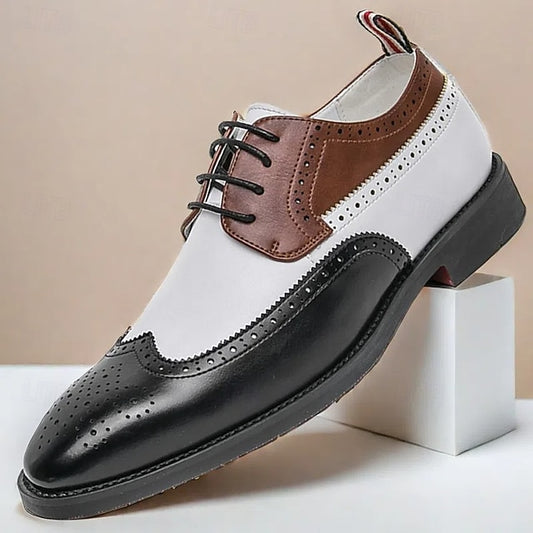 Shoes Tri-Color Brogue in Black Oxford Wingtip Men's