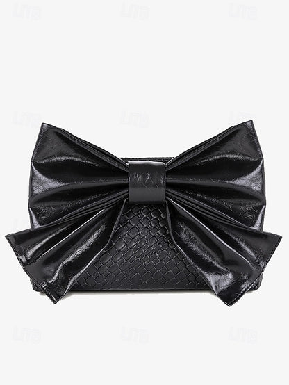 with Women's Oversized Faux Gold Bow Clutch Leather Bag