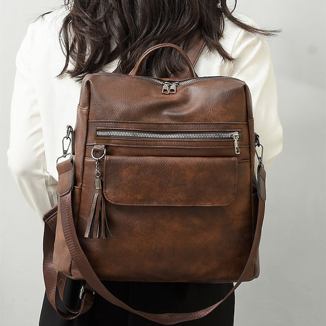 and Vintage Backpack Leather Tassel Purse with Women's Faux