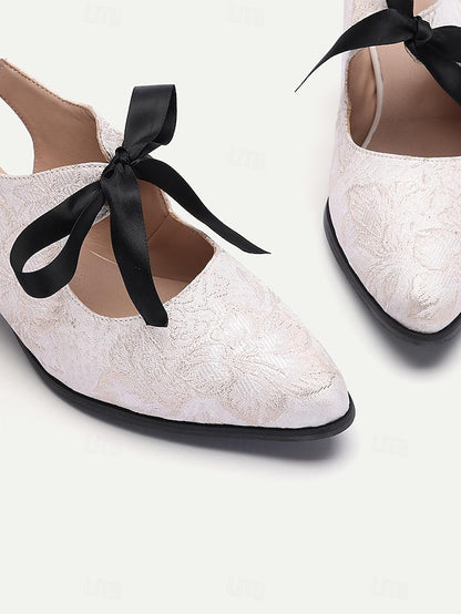 Slingback - Elegant Women's Vintage with Lace Heels Bow