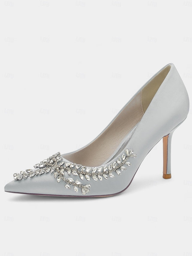 Heels Stiletto Satin Women's Rhinestone-Embellished –