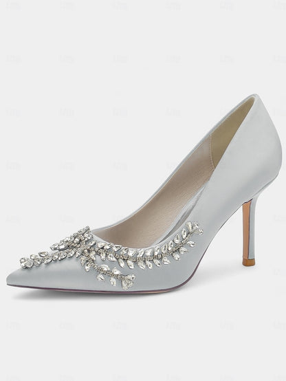 Heels Stiletto Satin Women's Rhinestone-Embellished –