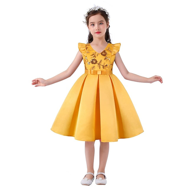 Color Kids Party Dress Sleeveless Solid Formal Girls'