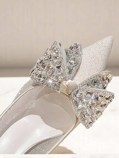 with Rhinestone Women's Heels Glitter Bow High